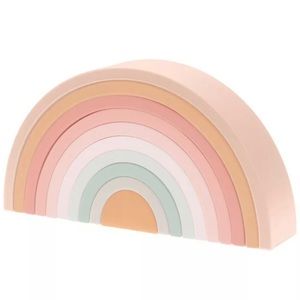 Rainbow 10pc Stacker Toy BPA Free Silicone Pastel Pink Neutrals Kids NEW